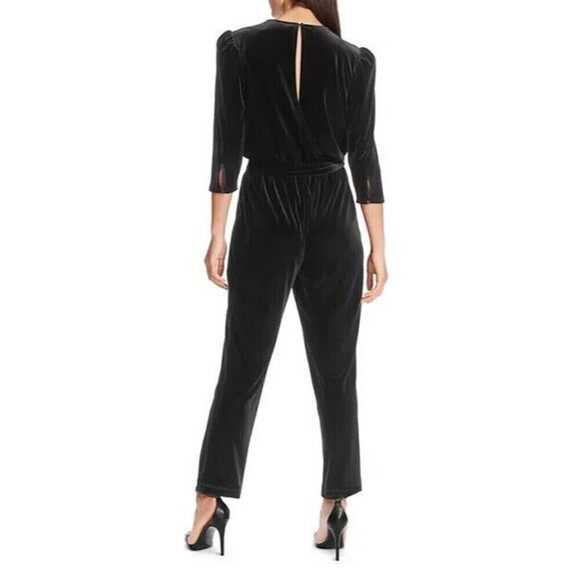 1.STATE Womens Velvet One Piece Jumpsuit Black XL V-Neck Stretch Puff 3/4 Sleeve - Picture 2 of 10